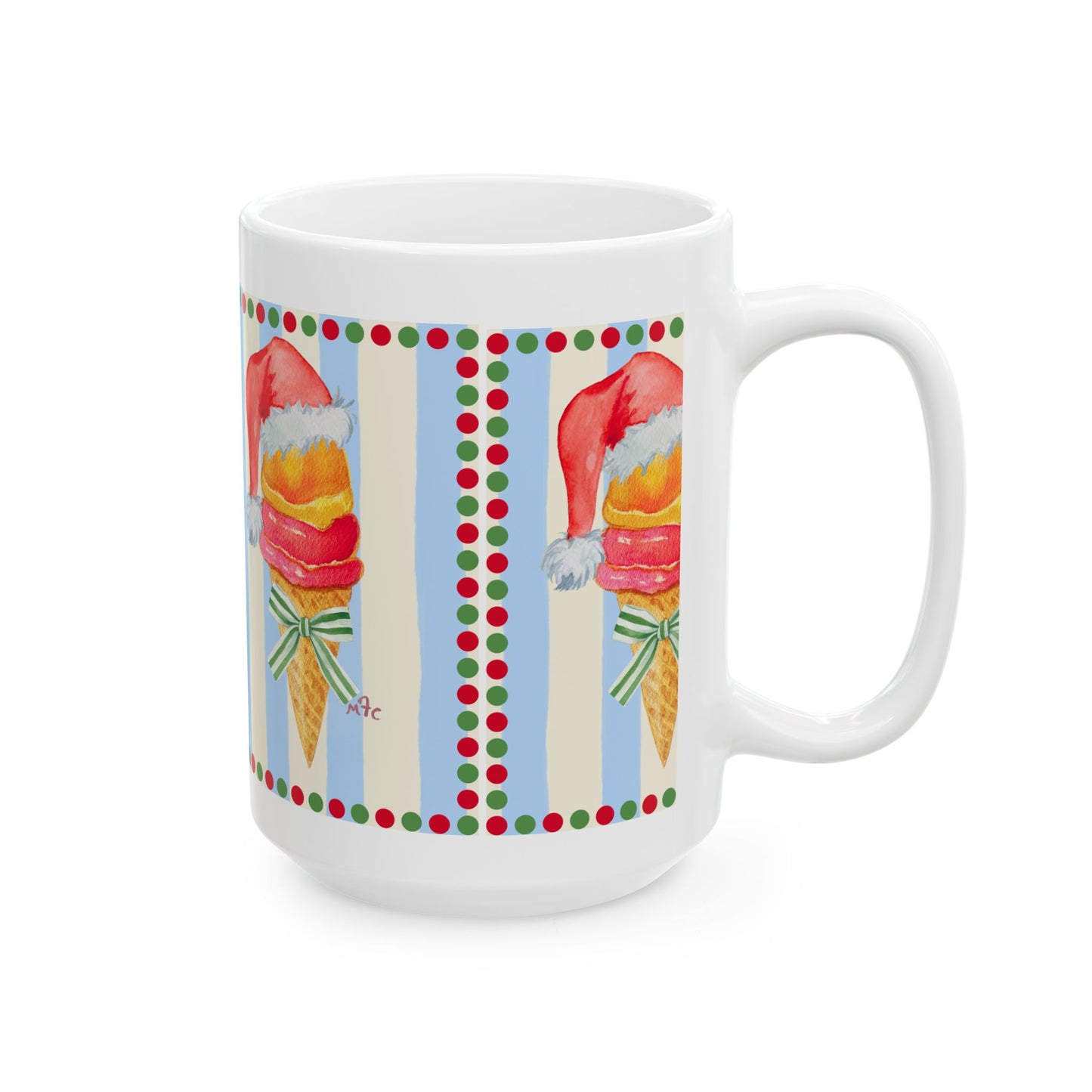 Santa's Ice Cream Cone Festive Coffee Mug - Christmas Mug, Holiday Gift, Cute Ceramic Cup, Winter Decor, Fun Coffee Mug, Ice Cream Lover Gift (11 oz, 15oz)