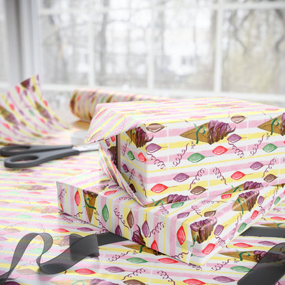 Vintage-Style Ice Cream Cone Christmas Wrapping Paper