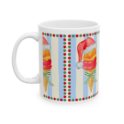 Santa's Ice Cream Cone Festive Coffee Mug - Christmas Mug, Holiday Gift, Cute Ceramic Cup, Winter Decor, Fun Coffee Mug, Ice Cream Lover Gift  (11 oz, 15oz)
