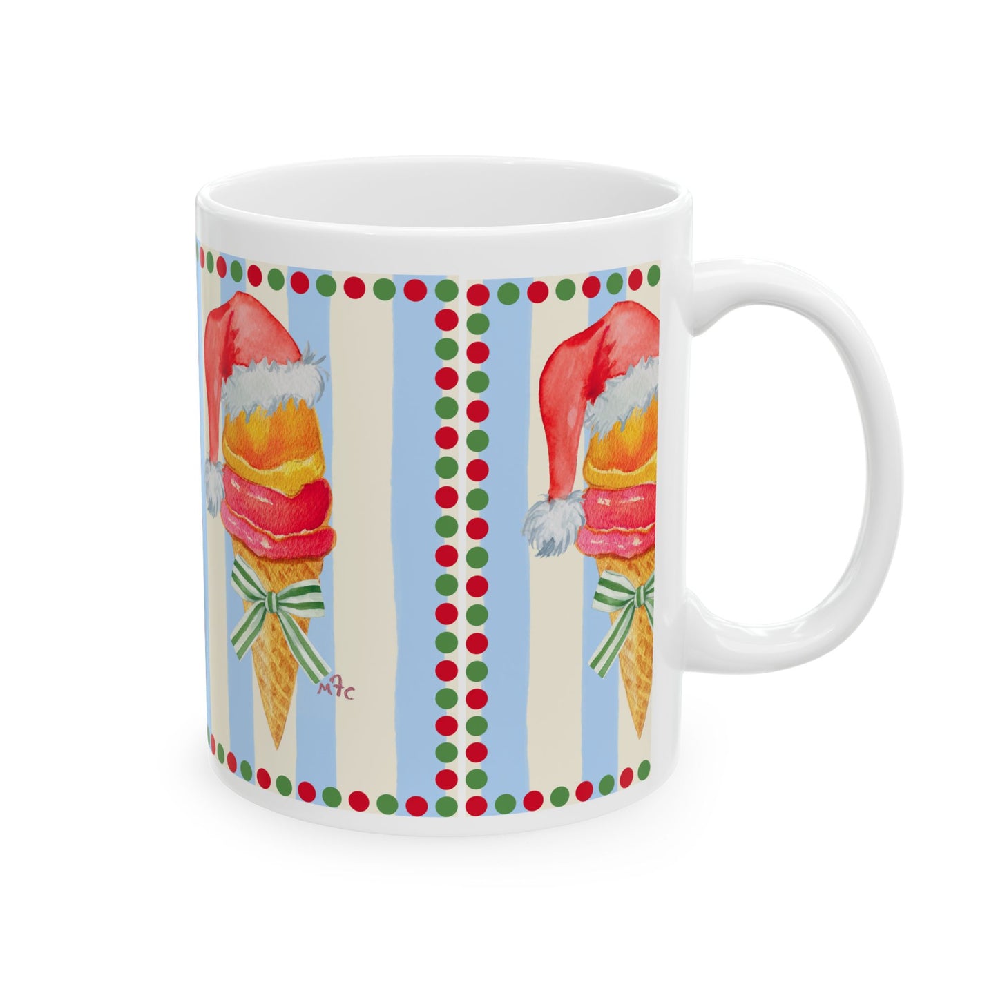 Santa's Ice Cream Cone Festive Coffee Mug - Christmas Mug, Holiday Gift, Cute Ceramic Cup, Winter Decor, Fun Coffee Mug, Ice Cream Lover Gift  (11 oz, 15oz)