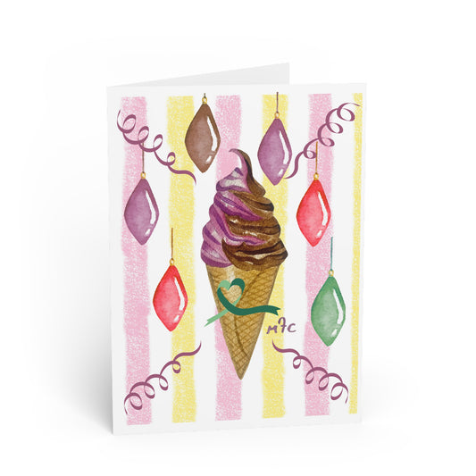 Vintage-Style Ice Cream Cone Whimsical Christmas Greeting Card - Colorful Ice Cream Greeting Cards, Fun Summer Cards, Artistic Stationery, Birthday Invitations, Sweet Treat Greetings, Party Invites, Ice Cream Lovers Gift