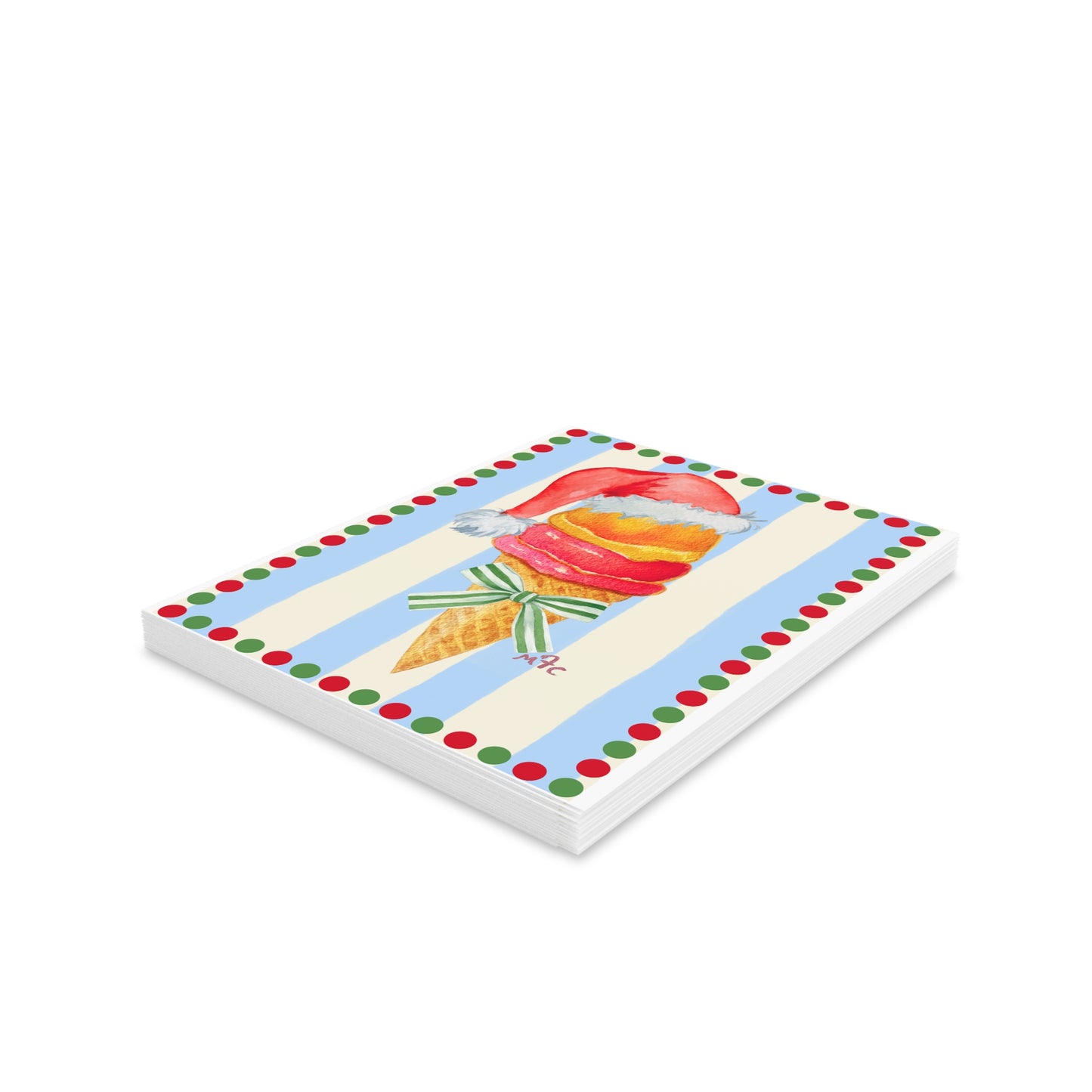 Holiday Ice Cream Cone Greeting Cards — Festive Santa Hat Design (8/16/24 Pack)