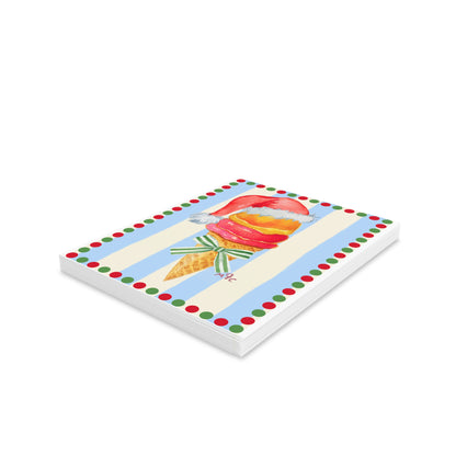 Holiday Ice Cream Cone Greeting Cards — Festive Santa Hat Design (8/16/24 Pack)