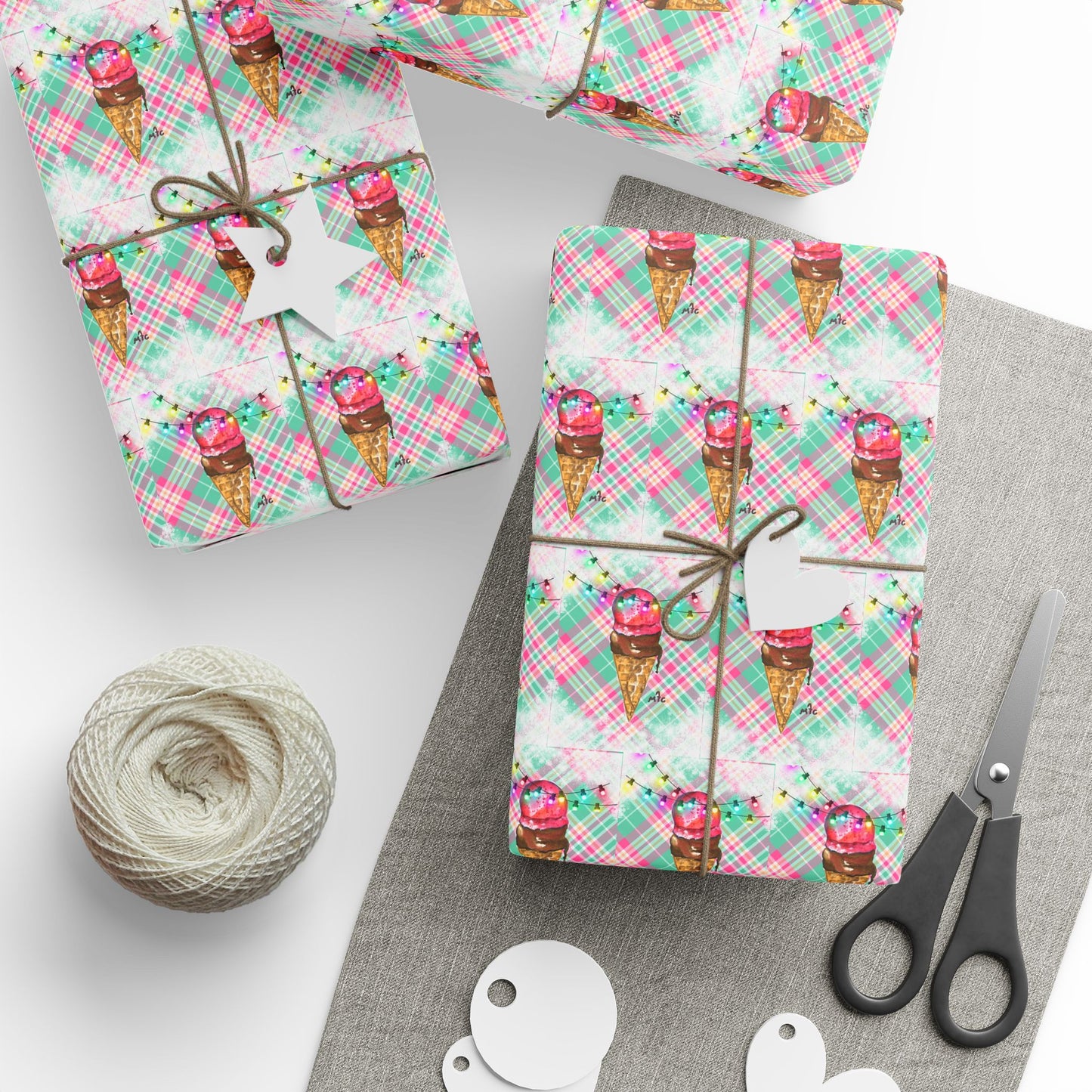 Merry & Bright Whimsical Ice Cream Cone Christmas Wrapping Paper