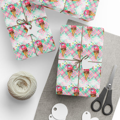 Merry & Bright Whimsical Ice Cream Cone Christmas Wrapping Paper