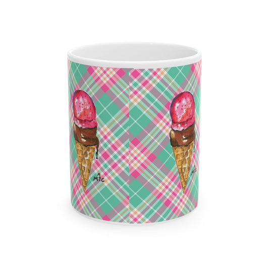 Good To The Last Drip Ice Cream Lovers Plaid Ceramic Coffee Mug - Perfect for Ice Cream Lovers, Gift for Christmas and Birthdays, Summer Vibes, Cute Kitchen Decor, Fun for Parties (11oz, 15oz)