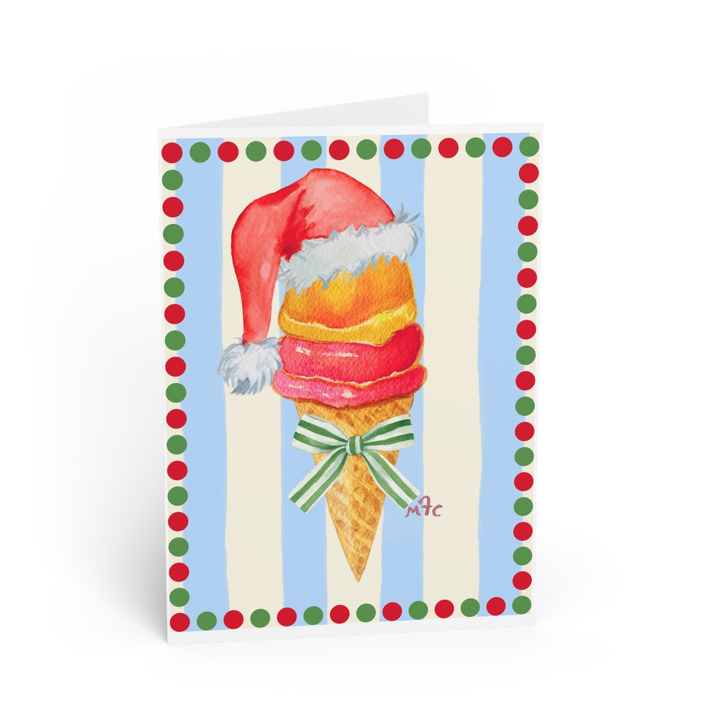 Santa's Ice Cream Cone Festive Holiday Greeting Card - Festive Ice Cream Greeting Cards, Holiday Cards, Birthday Cards, Christmas Cards, Unique Note Cards, Party Invitations, Ice Cream Lover Gifts