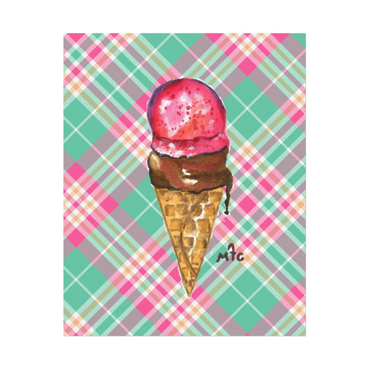 Textured Watercolor Good To The Last Drip Plaid Ice Cream Cone Poster for Home Decor