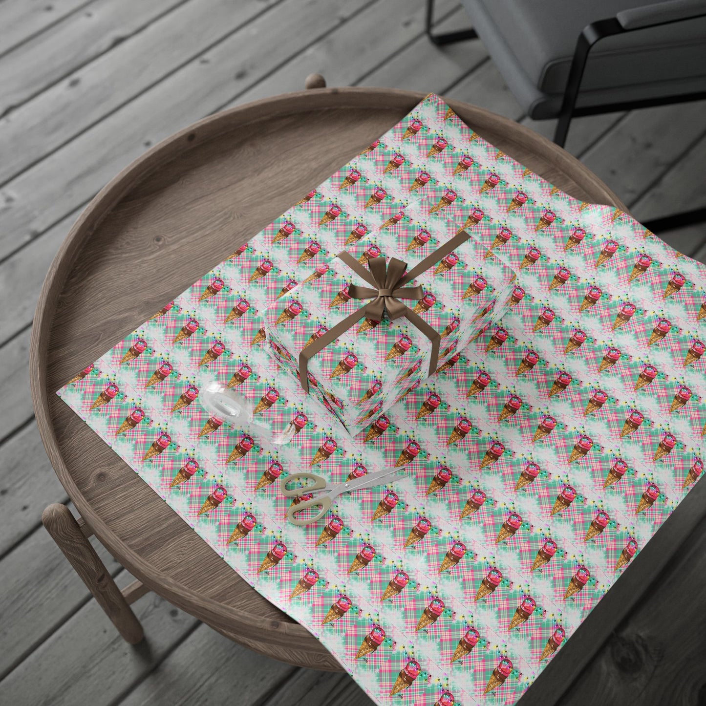 Merry & Bright Whimsical Ice Cream Cone Christmas Wrapping Paper
