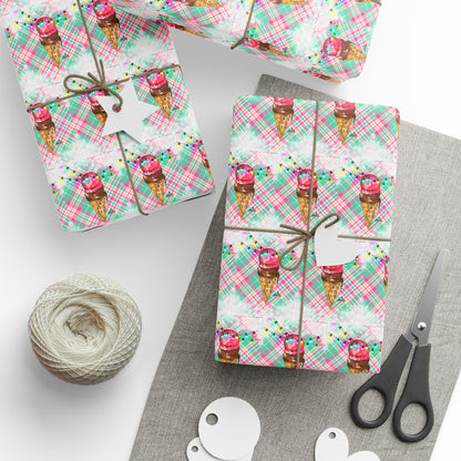 Merry & Bright Whimsical Ice Cream Cone Christmas Wrapping Paper
