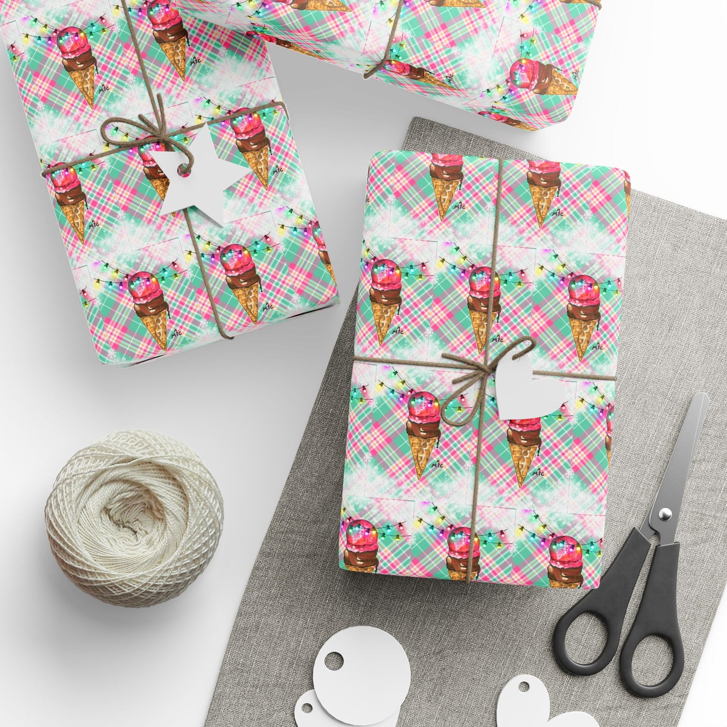 Merry & Bright Whimsical Ice Cream Cone Christmas Wrapping Paper