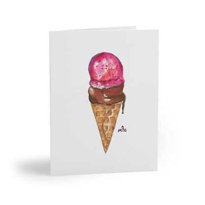 Ice Cream Cone Watercolor Greeting Cards — Good To The Last Drip Blank Note Cards (Pack of 8/16/24) - Colorful Ice Cream Cone Greeting Cards, Summer Cards, Birthday Invitations, Cute Note Cards, Sweet Treat Cards, Cape Cod Art Cards