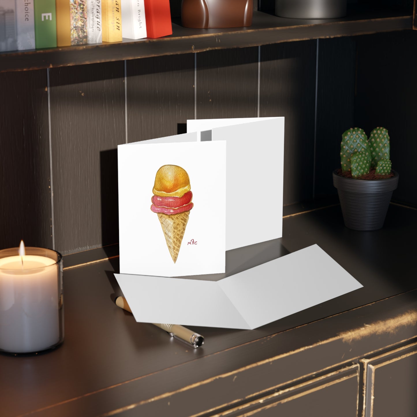 Ice Cream Cone Watercolor Greeting Cards —  Daily Scoop Ice Cream Lovers Greeting Card - Pack of 8/16/24 - Colorful Ice Cream Cone Greeting Cards, Summer Cards, Birthday Invitations, Cute Note Cards, Sweet Treat Cards, Cape Cod Art Cards