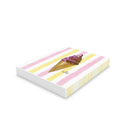 Ice Cream Cone Greeting Cards — Sweet Dreams Watercolor Striped Note Cards (8/16/24 pcs) - Colorful Ice Cream Cone Greeting Cards, Summer Cards, Birthday Invitations, Cute Note Cards, Sweet Treat Cards, Cape Cod Art Cards
