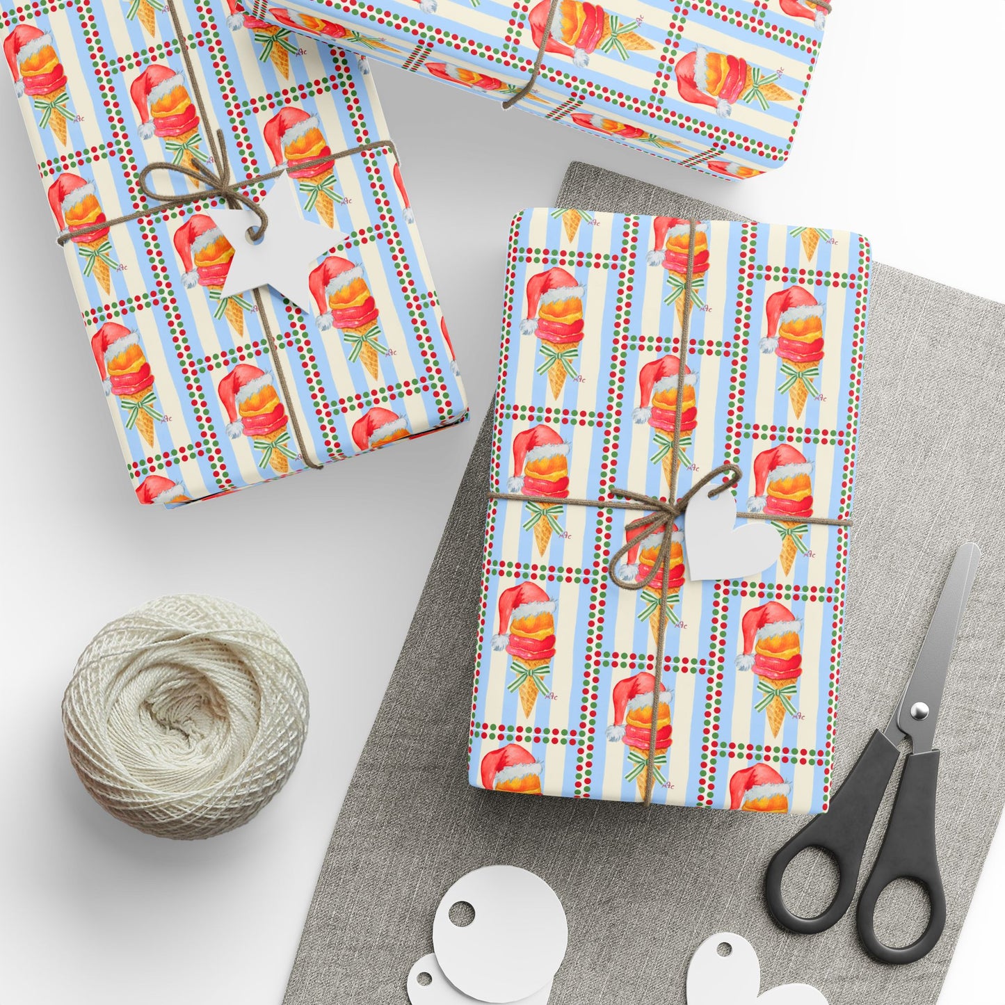 Santa's Ice Cream Cone Christmas Wrapping Paper