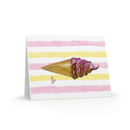 Ice Cream Cone Greeting Cards — Sweet Dreams Watercolor Striped Note Cards (8/16/24 pcs) - Colorful Ice Cream Cone Greeting Cards, Summer Cards, Birthday Invitations, Cute Note Cards, Sweet Treat Cards, Cape Cod Art Cards