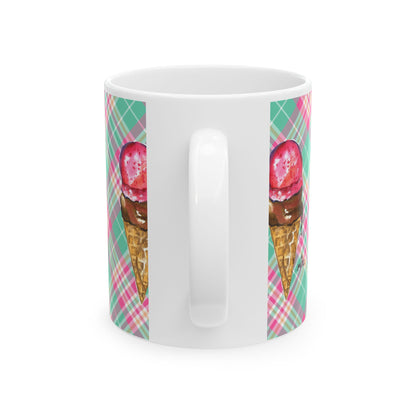 Good To The Last Drip Ice Cream Lovers Plaid Ceramic Coffee Mug - Perfect for Ice Cream Lovers, Gift for Christmas and Birthdays, Summer Vibes, Cute Kitchen Decor, Fun for Parties (11oz, 15oz)