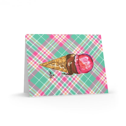 Ice Cream Cone Greeting Card - Watercolor Dessert Note Cards (8/16/24 pcs)
