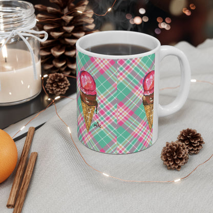 Good To The Last Drip Ice Cream Lovers Plaid Ceramic Coffee Mug - Perfect for Ice Cream Lovers, Gift for Christmas and Birthdays, Summer Vibes, Cute Kitchen Decor, Fun for Parties (11oz, 15oz)