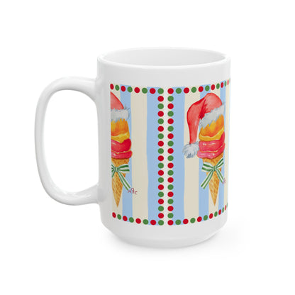 Santa's Ice Cream Cone Festive Coffee Mug - Christmas Mug, Holiday Gift, Cute Ceramic Cup, Winter Decor, Fun Coffee Mug, Ice Cream Lover Gift  (11 oz, 15oz)