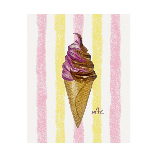 Textured Watercolor Whimsical Sweet Dreams Ice Cream Lovers Swirl Cone Poster for Home Decor