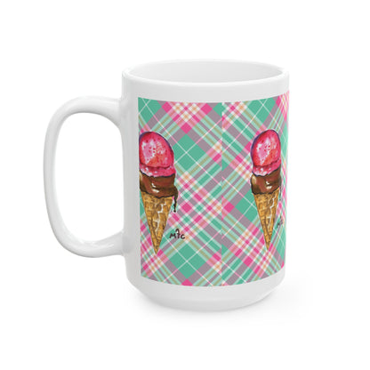 Good To The Last Drip Ice Cream Lovers Plaid Ceramic Coffee Mug - Perfect for Ice Cream Lovers, Gift for Christmas and Birthdays, Summer Vibes, Cute Kitchen Decor, Fun for Parties (11oz, 15oz)