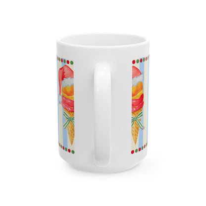 Santa's Ice Cream Cone Festive Coffee Mug - Christmas Mug, Holiday Gift, Cute Ceramic Cup, Winter Decor, Fun Coffee Mug, Ice Cream Lover Gift  (11 oz, 15oz)