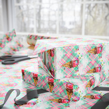 Merry & Bright Whimsical Ice Cream Cone Christmas Wrapping Paper