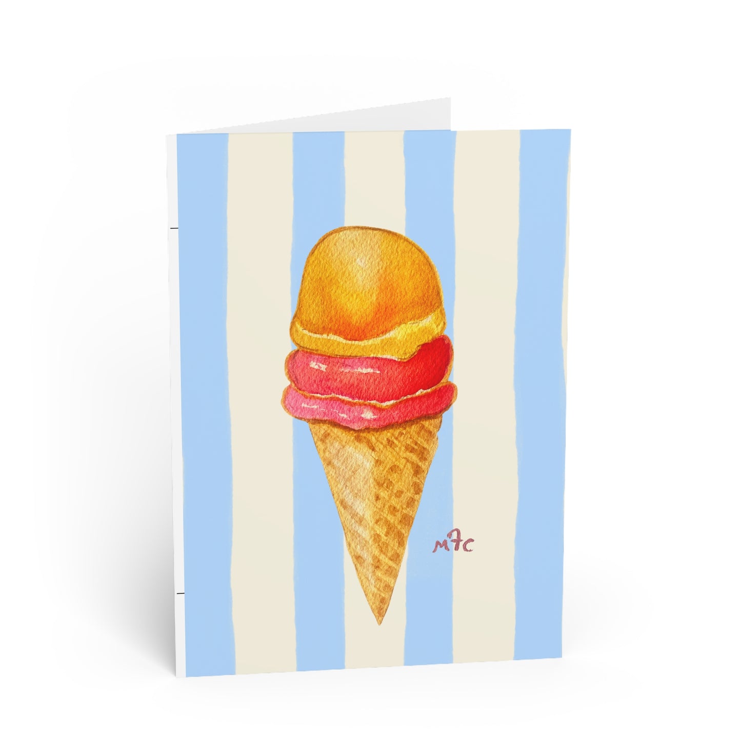 Daily Scoop Ice Cream Cone on Stripes Greeting Card - Colorful Ice Cream Greeting Cards, Fun Birthday Cards, Summer Greetings, Handmade Note Cards, Thank You Cards, Party Invitations, Ice Cream Lover Gifts