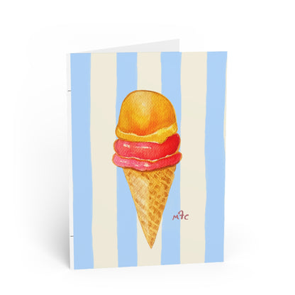 Daily Scoop Ice Cream Cone on Stripes Greeting Card - Colorful Ice Cream Greeting Cards, Fun Birthday Cards, Summer Greetings, Handmade Note Cards, Thank You Cards, Party Invitations, Ice Cream Lover Gifts