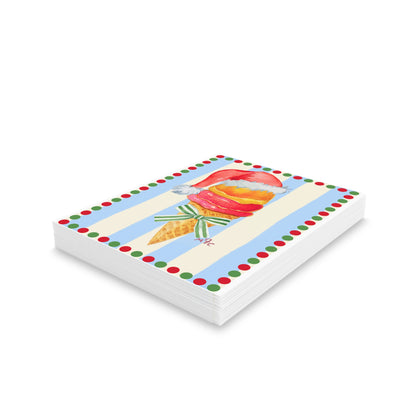 Holiday Ice Cream Cone Greeting Cards — Festive Santa Hat Design (8/16/24 Pack)