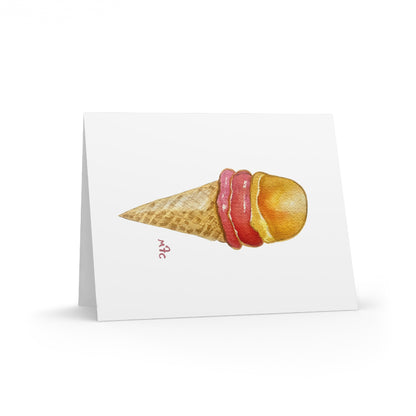 Ice Cream Cone Watercolor Greeting Cards —  Daily Scoop Ice Cream Lovers Greeting Card - Pack of 8/16/24 - Colorful Ice Cream Cone Greeting Cards, Summer Cards, Birthday Invitations, Cute Note Cards, Sweet Treat Cards, Cape Cod Art Cards