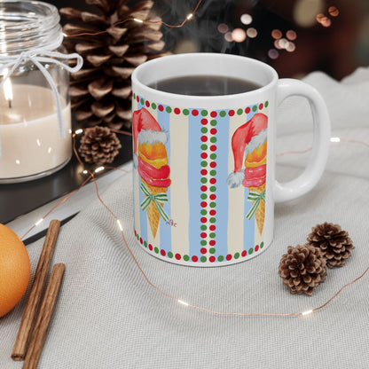 Santa's Ice Cream Cone Festive Coffee Mug - Christmas Mug, Holiday Gift, Cute Ceramic Cup, Winter Decor, Fun Coffee Mug, Ice Cream Lover Gift  (11 oz, 15oz)