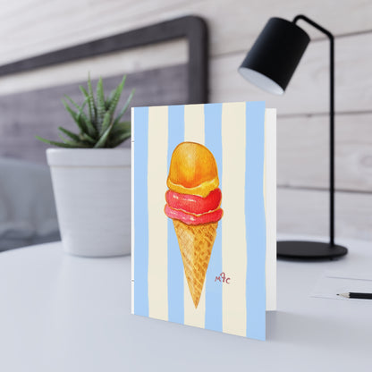Daily Scoop Ice Cream Cone on Stripes Greeting Card - Colorful Ice Cream Greeting Cards, Fun Birthday Cards, Summer Greetings, Handmade Note Cards, Thank You Cards, Party Invitations, Ice Cream Lover Gifts