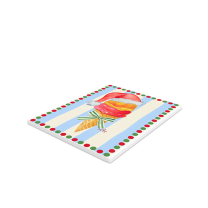 Holiday Ice Cream Cone Greeting Cards — Festive Santa Hat Design (8/16/24 Pack)