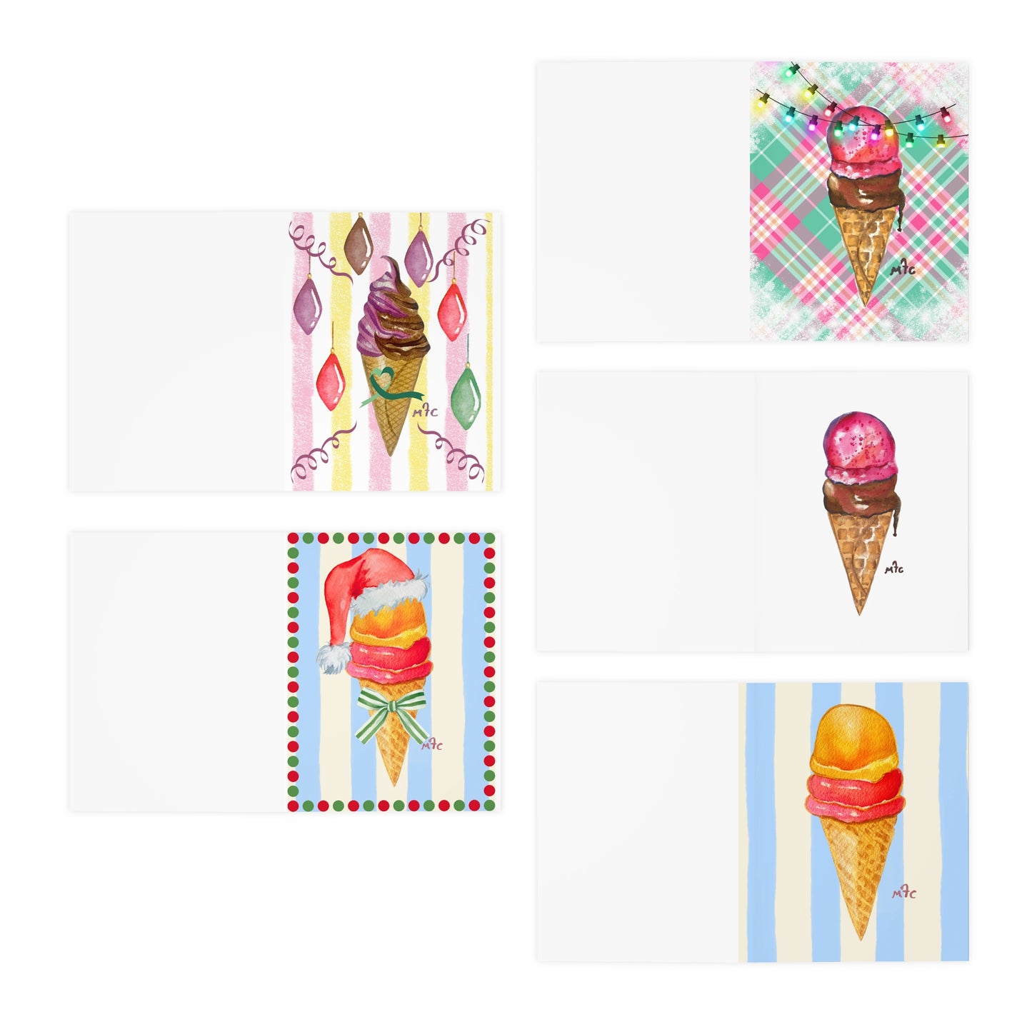 Ice Cream Holiday Greeting Cards — 5-Pack Assorted Scoops (Blank Inside)