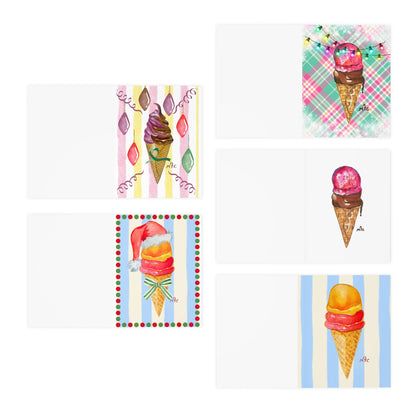 Ice Cream Holiday Greeting Cards — 5-Pack Assorted Scoops (Blank Inside)