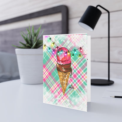 Merry & Bright Whimsical Ice Cream Cone Christmas Greeting Card - Colorful Ice Cream Greeting Cards, Fun Christmas cards, Thank You Cards, Handmade Greeting Cards, Party Invites, Ice Cream Lover Gift