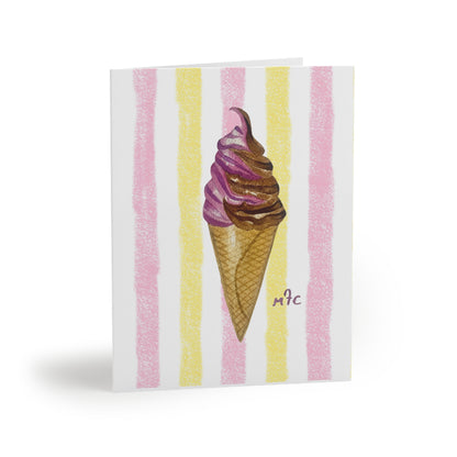 Ice Cream Cone Greeting Cards — Sweet Dreams Watercolor Striped Note Cards (8/16/24 pcs) - Colorful Ice Cream Cone Greeting Cards, Summer Cards, Birthday Invitations, Cute Note Cards, Sweet Treat Cards, Cape Cod Art Cards