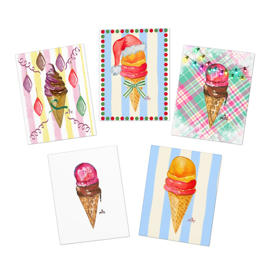 Ice Cream Holiday Greeting Cards — 5-Pack Assorted Scoops (Blank Inside)