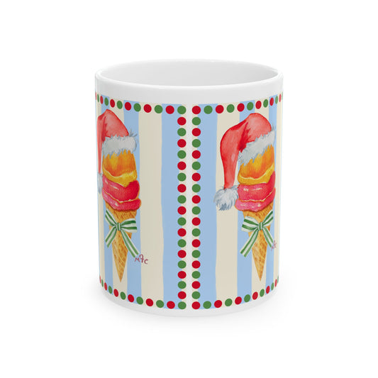 Santa's Ice Cream Cone Festive Coffee Mug - Christmas Mug, Holiday Gift, Cute Ceramic Cup, Winter Decor, Fun Coffee Mug, Ice Cream Lover Gift  (11 oz, 15oz)