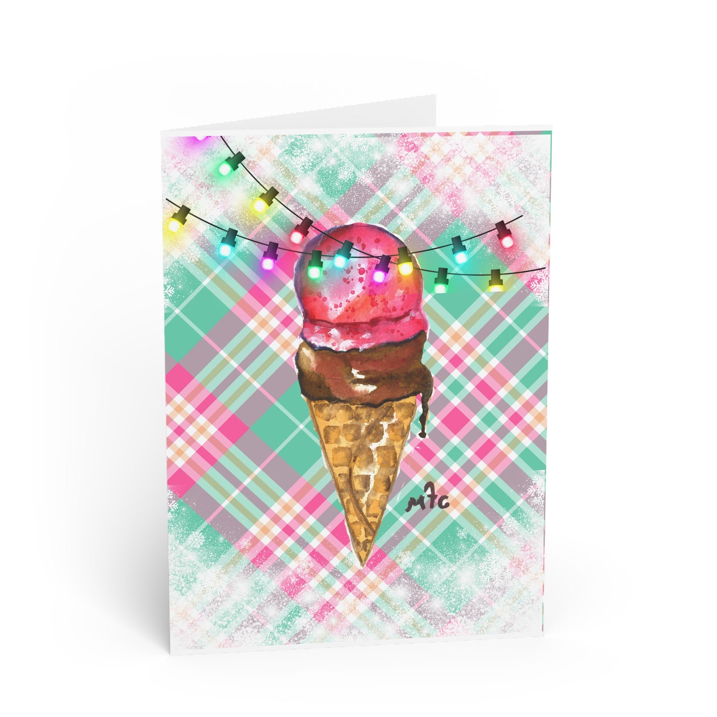 Merry & Bright Whimsical Ice Cream Cone Christmas Greeting Card - Colorful Ice Cream Greeting Cards, Fun Christmas cards, Thank You Cards, Handmade Greeting Cards, Party Invites, Ice Cream Lover Gift
