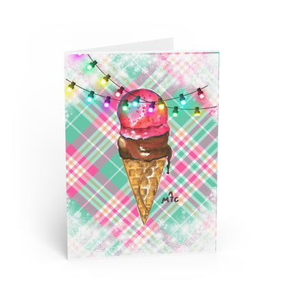 Merry & Bright Whimsical Ice Cream Cone Christmas Greeting Card - Colorful Ice Cream Greeting Cards, Fun Christmas cards, Thank You Cards, Handmade Greeting Cards, Party Invites, Ice Cream Lover Gift