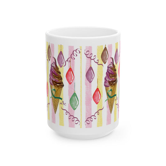 Vintage-Style Ice Cream Cone Whimsical Christmas Mug - Perfect for Ice Cream Lovers, Gift for Christmas and Birthdays, Summer Vibes, Cute Kitchen Decor, Fun for Parties, 11oz & 15oz
