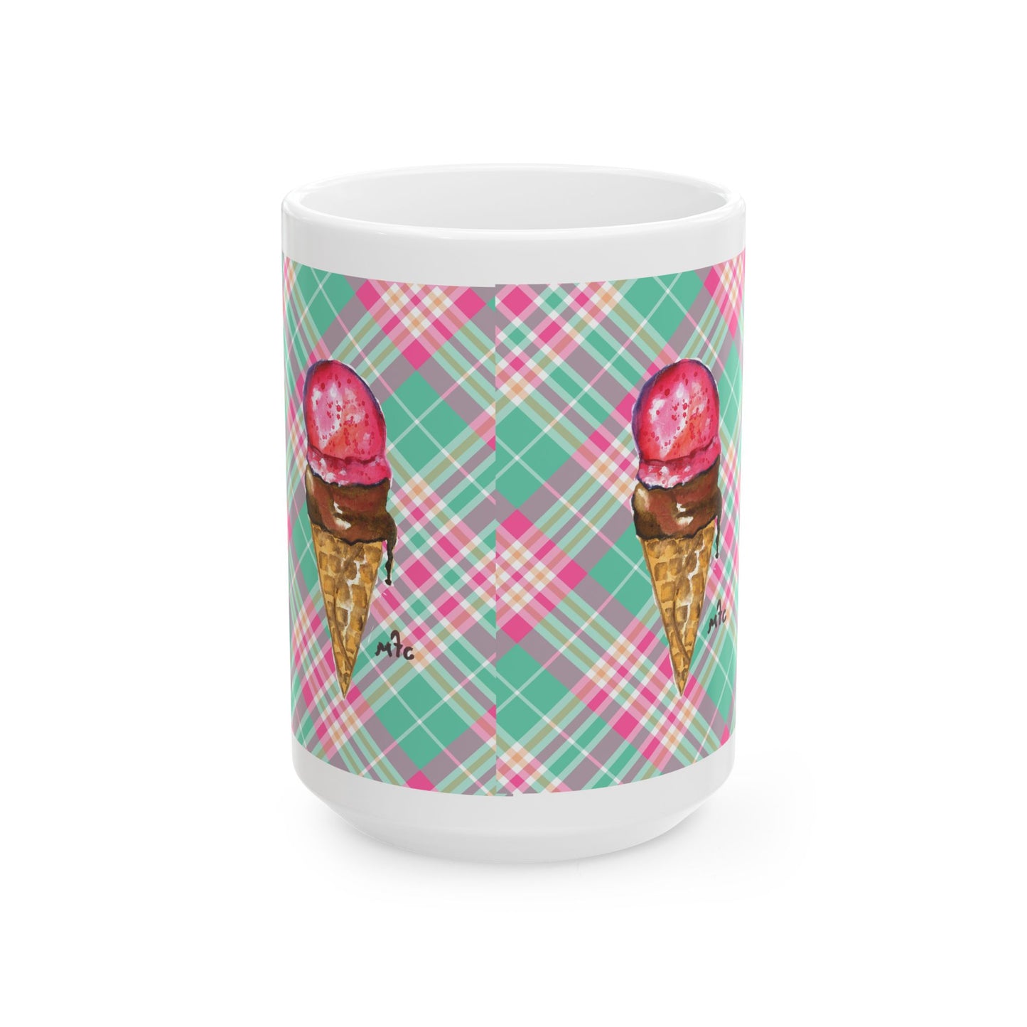 Good To The Last Drip Ice Cream Lovers Plaid Ceramic Coffee Mug - Perfect for Ice Cream Lovers, Gift for Christmas and Birthdays, Summer Vibes, Cute Kitchen Decor, Fun for Parties (11oz, 15oz)