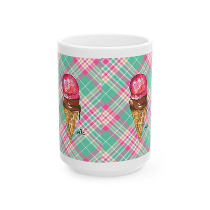 Good To The Last Drip Ice Cream Lovers Plaid Ceramic Coffee Mug - Perfect for Ice Cream Lovers, Gift for Christmas and Birthdays, Summer Vibes, Cute Kitchen Decor, Fun for Parties (11oz, 15oz)