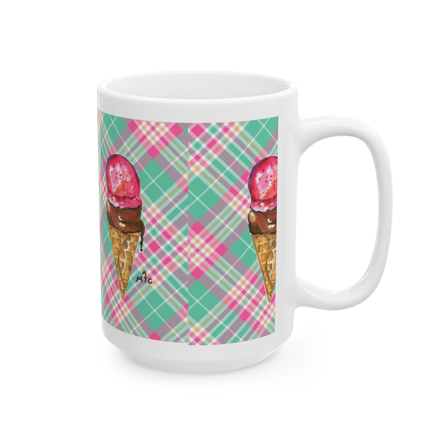 Good To The Last Drip Ice Cream Lovers Plaid Ceramic Coffee Mug - Perfect for Ice Cream Lovers, Gift for Christmas and Birthdays, Summer Vibes, Cute Kitchen Decor, Fun for Parties (11oz, 15oz)