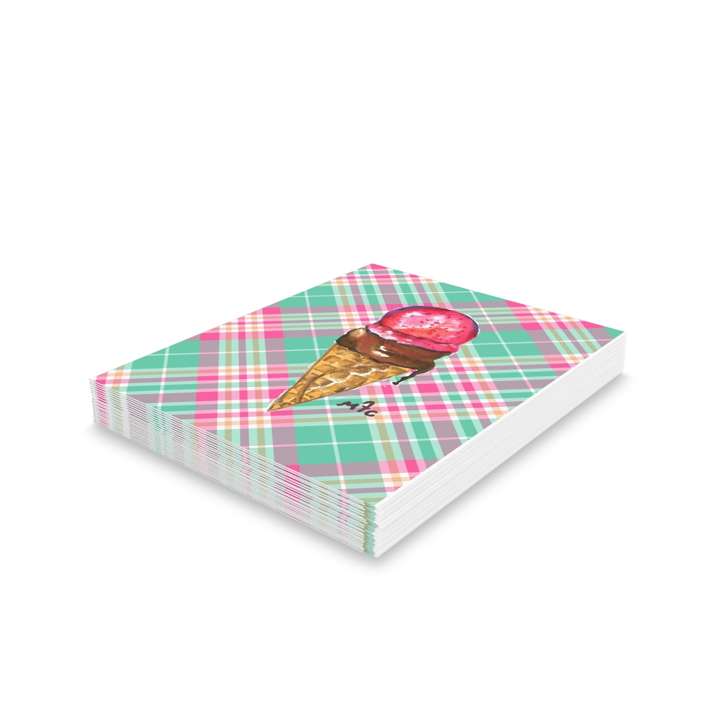 Ice Cream Cone Greeting Card - Watercolor Dessert Note Cards (8/16/24 pcs)