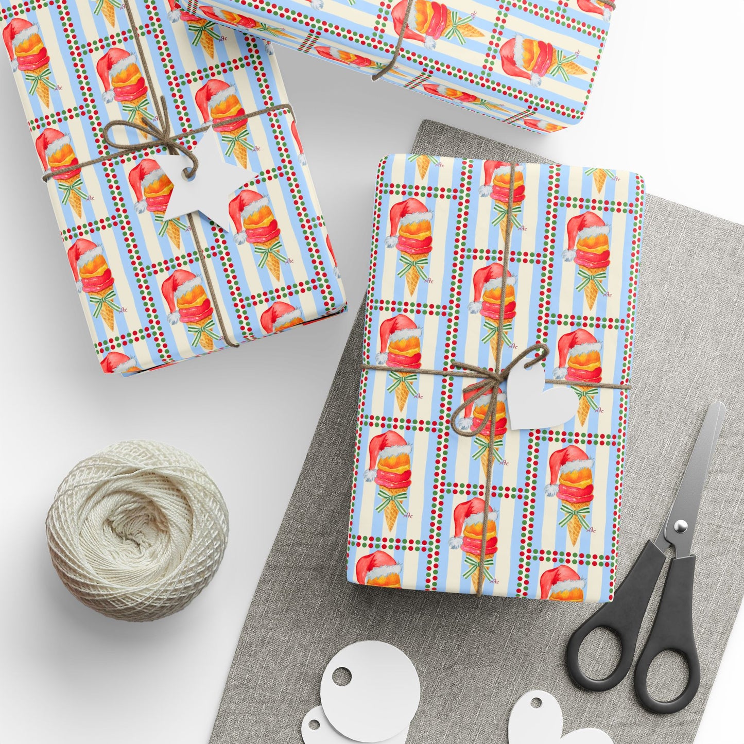 Santa's Ice Cream Cone Christmas Wrapping Paper