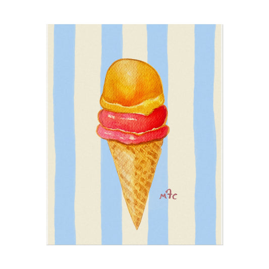 Textured Elegant Watercolor Daily Scoop Ice Cream Cone Poster for Home Decor